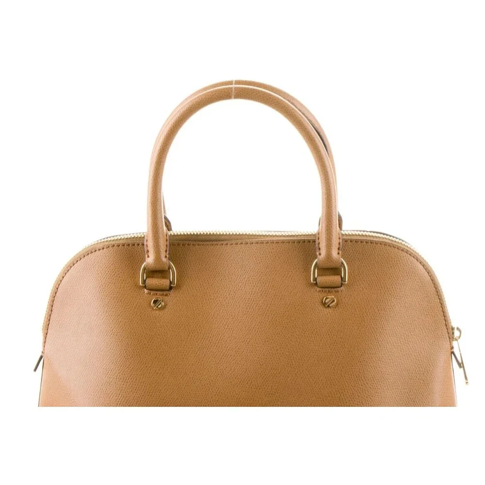 DESIGNER MICHAEL KORS TAN LEATHER TOP ROLLED HANDLES ZIP TOP MED SIZE HANDBAG